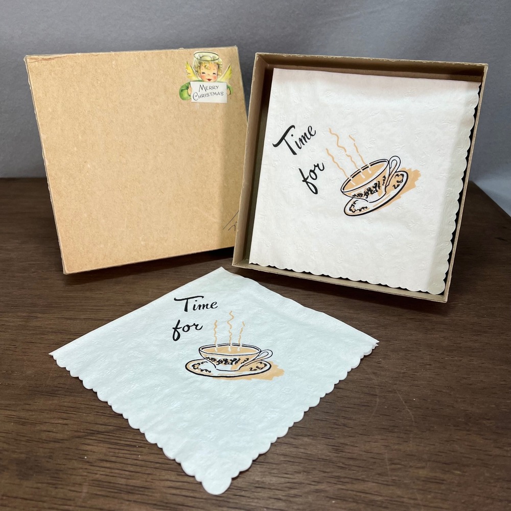 Vintage Tea Time‎ Paper Napkins Set of 18 with Original Box Unused Embossed